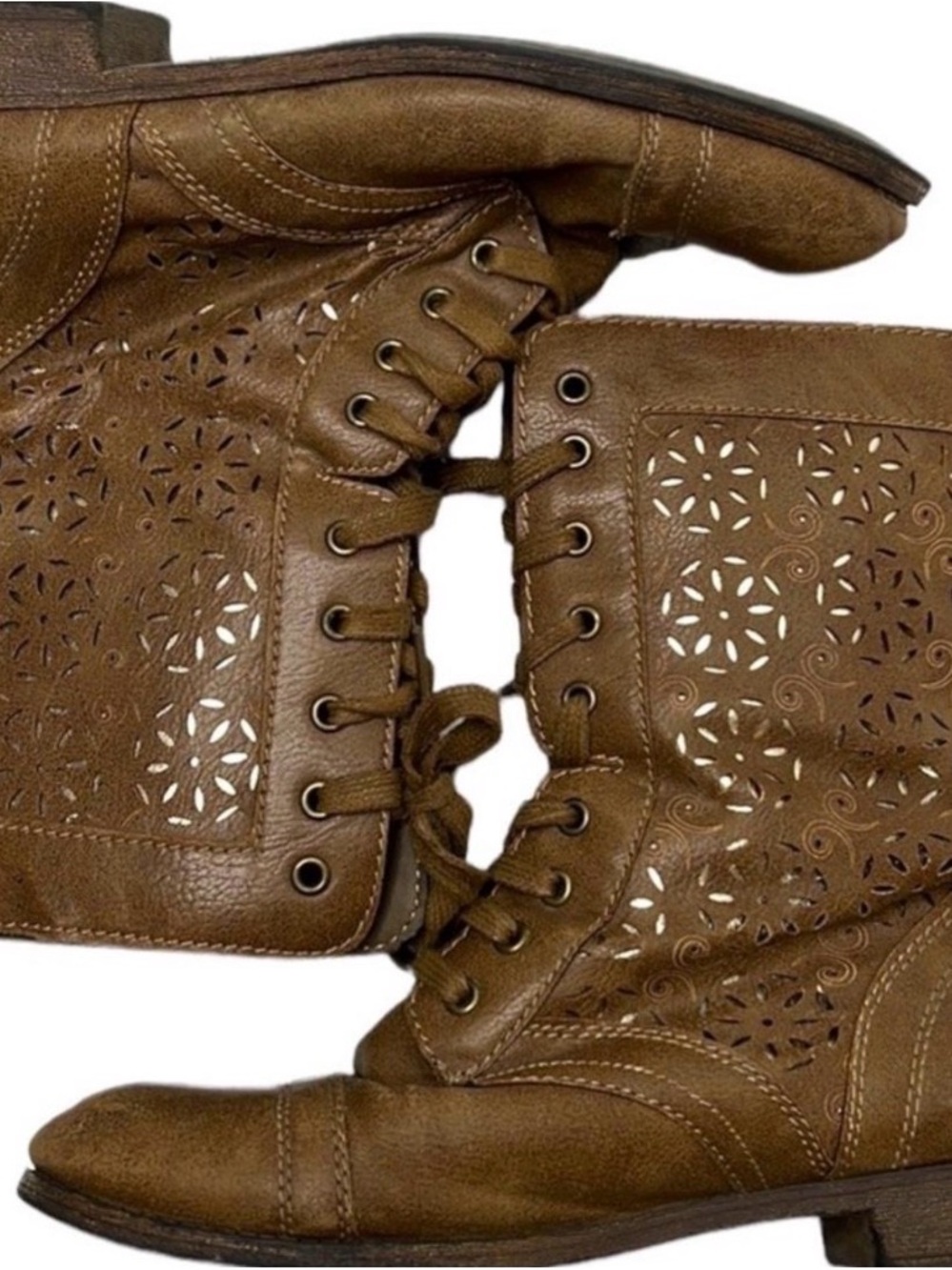 Rampage Women’s Brown Laser-Cut Lace-Up Boots Sz 6.5M